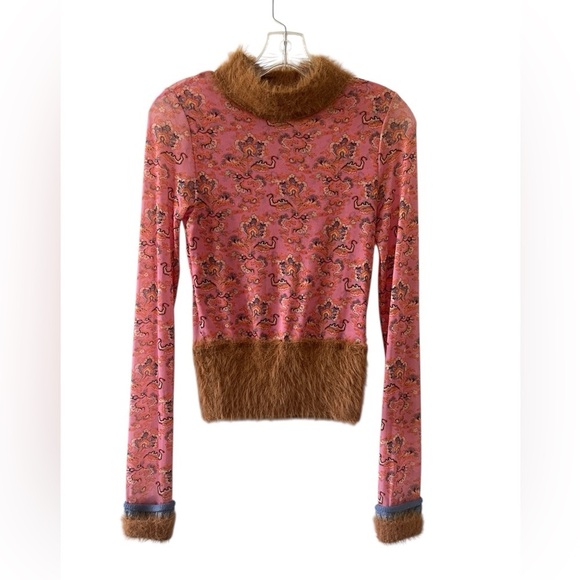Free People Cosmo Cuff Top Pink Purple Sheer Mesh Festival Long Sleeve S - Picture 4 of 8
